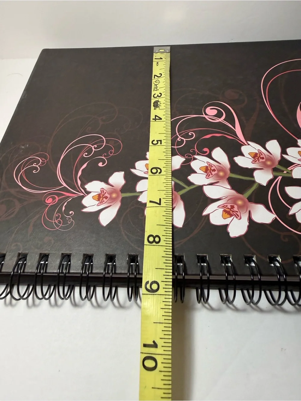 Floral Spiral Notebook — Black Cover with Pink Flower Design
